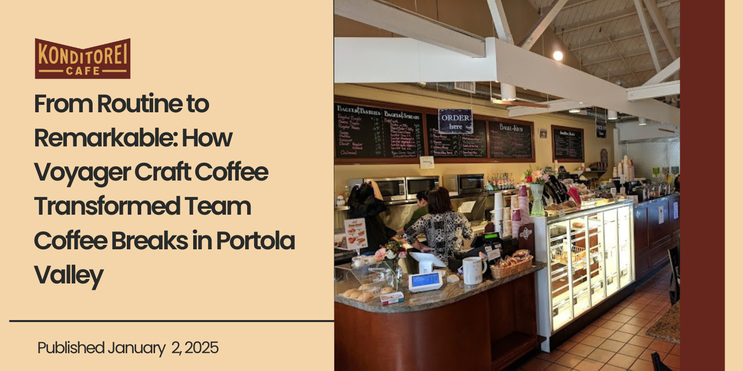 Interior of Konditorei Café in Portola Valley with an inviting ambiance, the perfect spot to enjoy Voyager Craft Coffee.