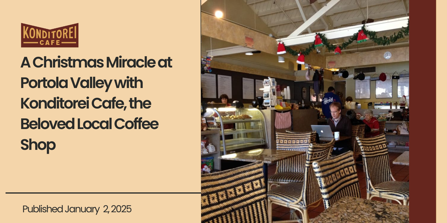 Interior of Konditorei Cafe, a cozy local coffee shop decorated for Christmas, where Dan found the help he needed for the orphanage lunch.