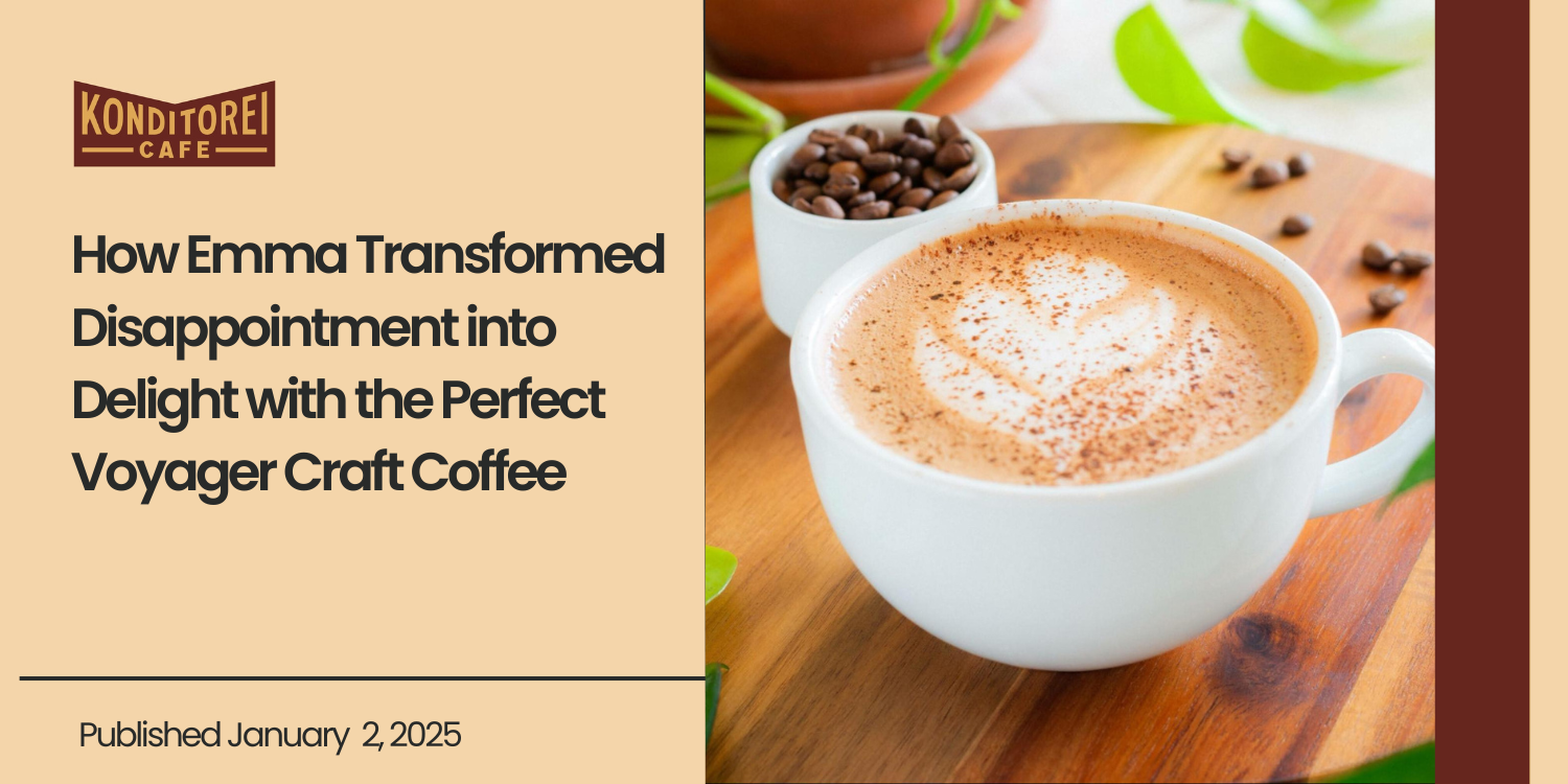 Cup of freshly brewed Voyager craft coffee with a pot of coffee beans served on a table.