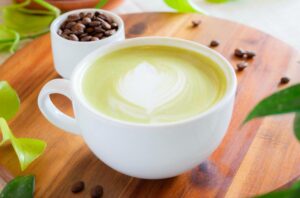 Matcha Latte served hot at Konditorei Cafe with a smooth, vibrant green finish. 